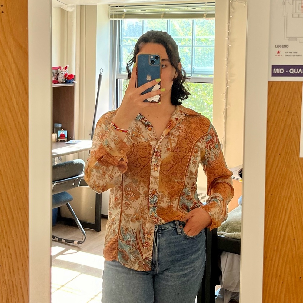 Lemon Grass Studio button down blouse. Beautiful autumn pattern